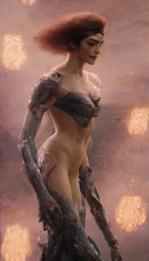 Image similar to epic masterpiece femme fatale, sweaty skin, hyperrealistic, octane render, cinematic, beautiful face and flawless skin, perfect hands, 5 fingers, by Edgar Maxence and Ross Tran and Michael Whelan, Legends of Runeterra