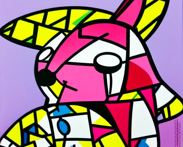 Image similar to a very cute bunny, fine art by romero britto