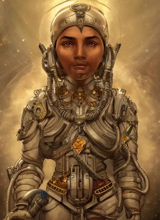 Prompt: Ghandi as a Space Marine, beautiful detailed eyes, cute, fantasy, intricate, elegant, highly detailed, digital painting, 4k, HDR, concept art, detailed jewelry, smooth, sharp focus, illustration, art by Artgerm, H R Giger and Alphonse Mucha