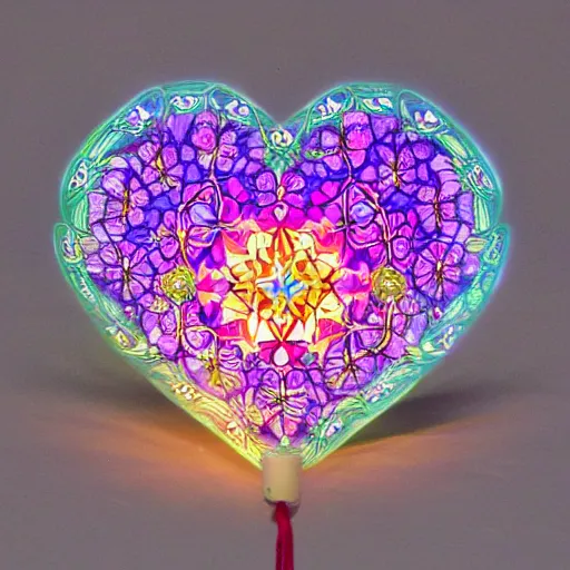 Prompt: heart fantasy flower ornemant glowing illumination chakra center