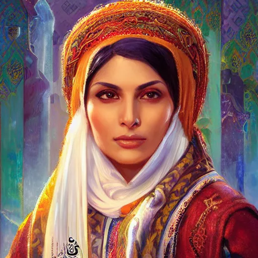 Image similar to portrait of a persian woman ( 3 5 ) from iran in 2 0 2 1, an oil painting by ross tran and thomas kincade