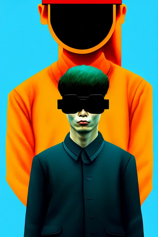 Image similar to north korean hacker wearing oculus and digital glitch head edward hopper and james gilleard zdzislaw beksisnski richard corben higly detailed