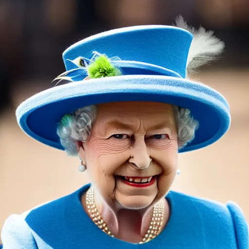 Image similar to queen elizabeth the second meeting an alien with three eyes at windsor castle, photos released by the sun uk