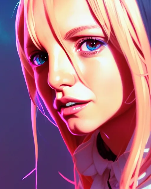 Image similar to highly detailed portrait of britney spears as an anime character, stephen bliss, unreal engine, greg rutkowski, loish, rhads, beeple, makoto shinkai and lois van baarle, ilya kuvshinov, rossdraws, tom bagshaw, alphonse mucha, global illumination, detailed and intricate environment