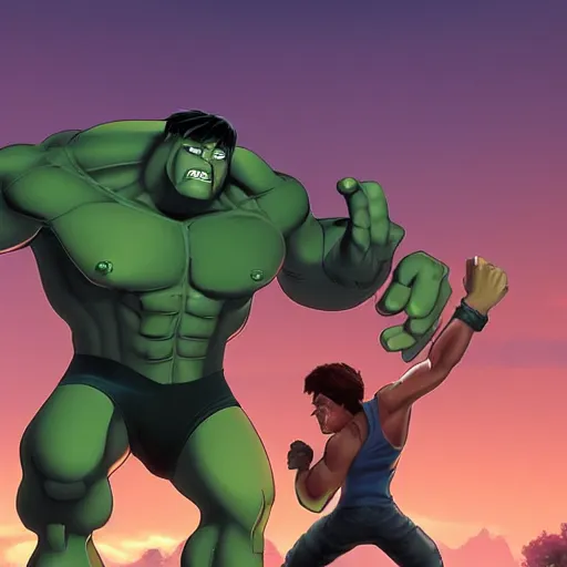 Prompt: epic battle between the iron giant and the incredible hulk, digital art, game art, character design, trending on artstation, ultra realistic, ultra detailed