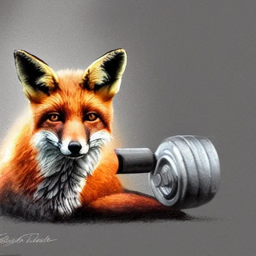 Image similar to fox with dumbbell photorealistic art illustration