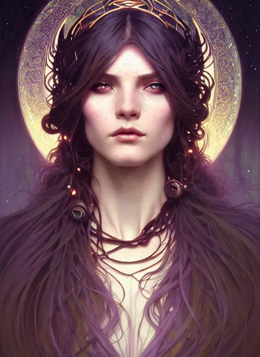 Image similar to a beautiful cinematic female druid goddess, galatic shamen with Quantum energy fantasy, fantasy magic, undercut hairstyle, dark light night, intricate, elegant, sharp focus, illustration, highly detailed, digital painting, concept art, matte, art by WLOP and Artgerm and Greg Rutkowski and Alphonse Mucha, masterpiece