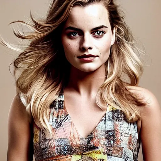 Image similar to a woman who is a genetic combination of margot robbie and emma watson face and upper - body focus, detailed eyes