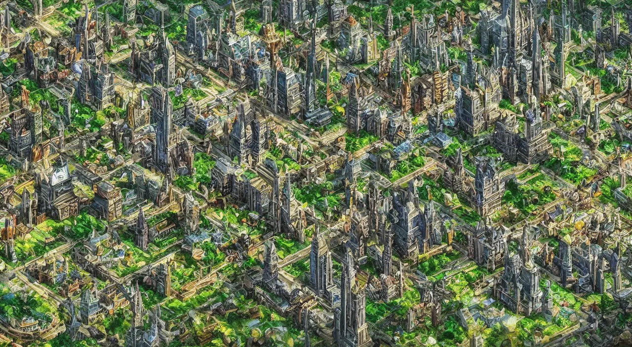 Prompt: cityscape of elven city made of glass and plants, tall towers, a lot of sunlight and butterflies, fantasy world, realistic