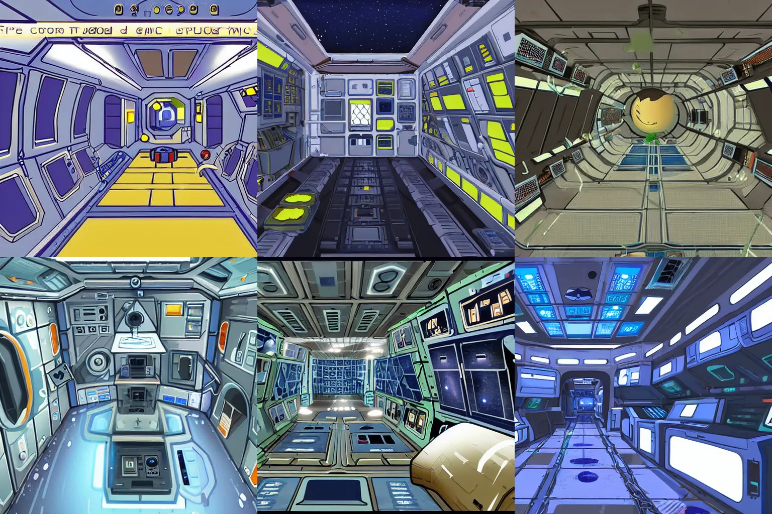 Prompt: inside a space station, from a space themed point and click 2D graphic adventure game, high quality graphics