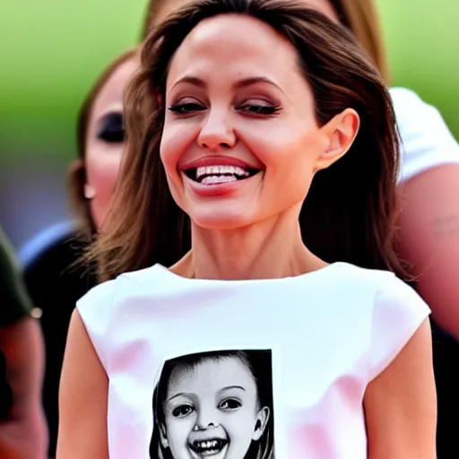 Prompt: child drawing of angelina jolie smiling