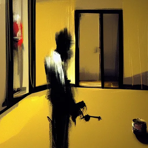 Image similar to man in the apartment painted by Francis Bacon, Adrian Ghenie, psx game graphics