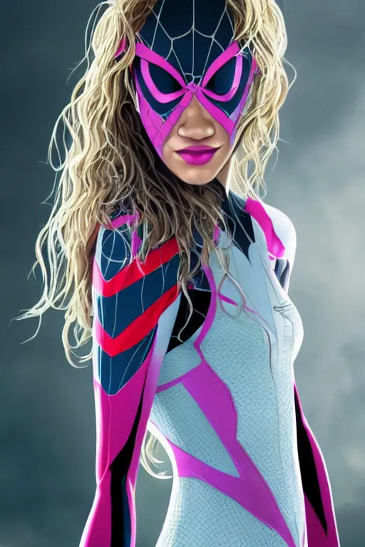 Image similar to a portrait of zendaya as spider gwen,, single head, no double head,