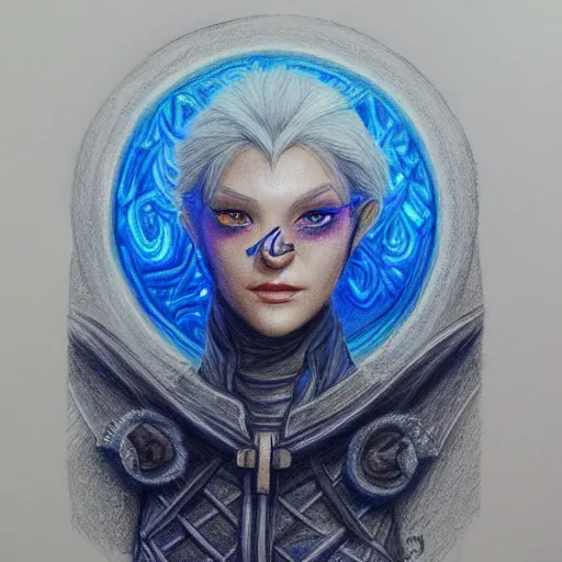 Image similar to Colored pencil art on paper, Frost Mage, highly detailed, artstation, Caran d'Ache Luminance