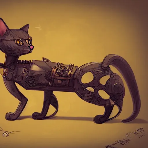 Prompt: cat concept art, steampunk, sharp focus, illustration, concept art by tooth wu