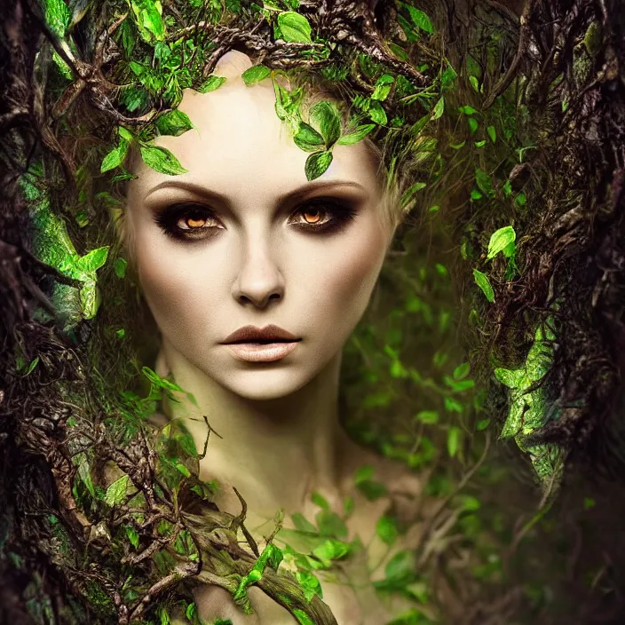 female dryad, dark forest, surreal, nature, light | Stable Diffusion