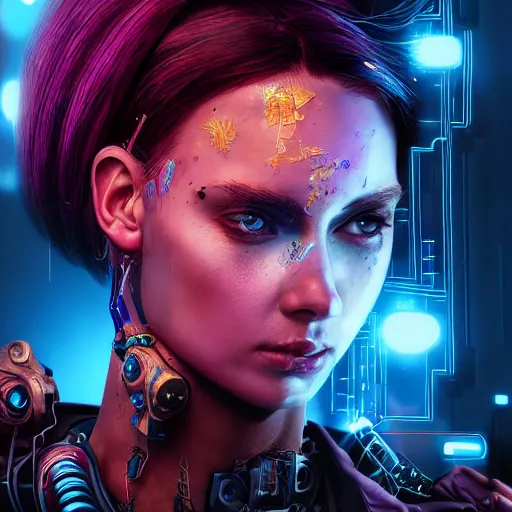 Image similar to a portrait of a cyberpunk princess, hyperdetailed, digital painting, trending on Artstation, CG society, hyperdetailed, digital painting, hypermaximalist, golden ratio, volumetric, octane render, weta digital, micro details, 3d sculpture