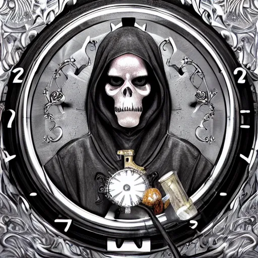 Image similar to amazing lifelike award winning clockwork grim reaper trending on art station artgerm greg rutowski alpgonse mucha cinematic