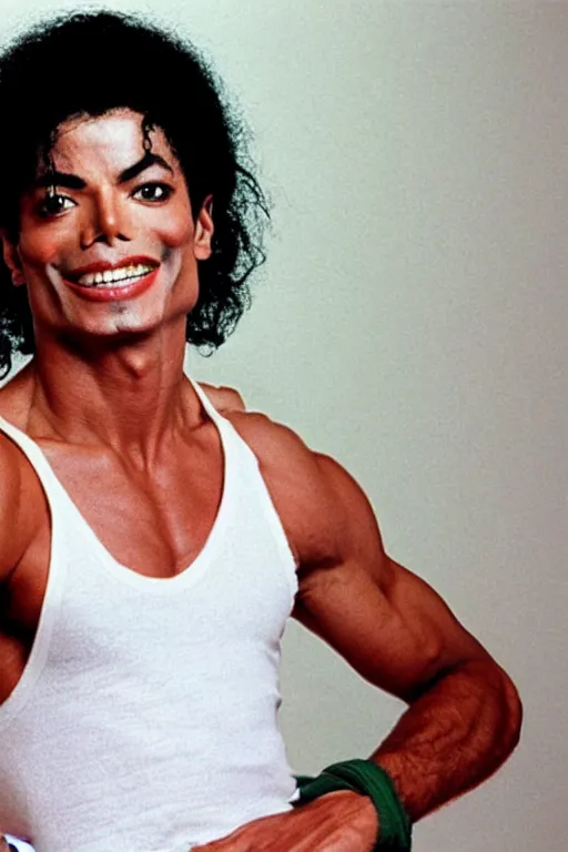 Image similar to 80s Michael Jackson smiles showing you his biceps