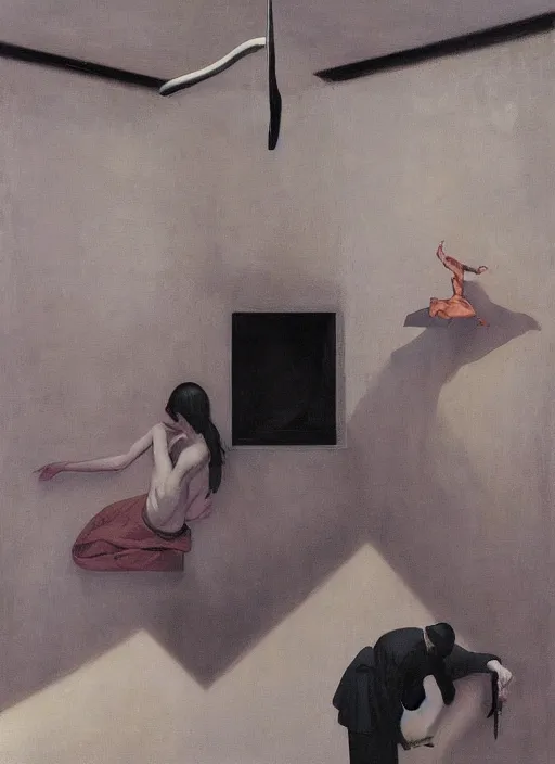 Image similar to the disinvention of time, liberation, by edward hopper and james gilleard, zdzislaw beksinski, open ceiling, highly detailed, black people, painted by francis bacon, painted by james gilleard, surrealism, airbrush, ilya kuvshinov, wlop, stanley artgerm, very coherent, art by takato yamamoto and james jean