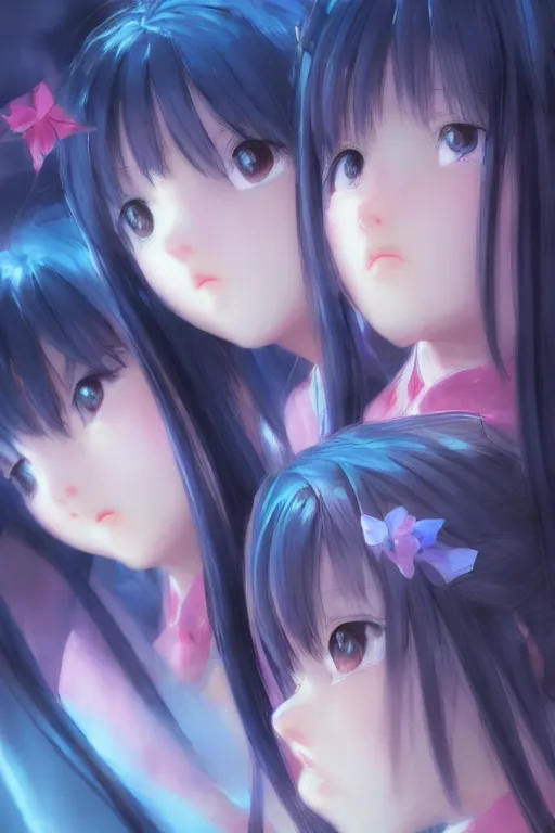 Prompt: 3d infrared octane render concept art by Mo Xiang Tong Xiu, by Igarashi Daisuke, by makoto shinkai, cute beauty cozy portrait anime sad schoolgirls under dark pink and blue tones, mirror room. light rays. deep water bellow. beautiful and cutest sad face. pretty cute face. realistic eyes. dramatic deep light, trending on artstation, oil painting brush