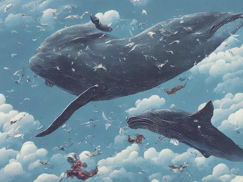 Prompt: a detailed full portrait of a flying whale, by victo ngai and justin gerard, digital art, realistic painting, very detailed, sharp focus, fantasy, dnd, character design, trending on artstation