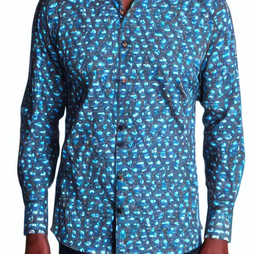 Image similar to Robert Graham shirt inspired by great white sharks, print detail, product photography