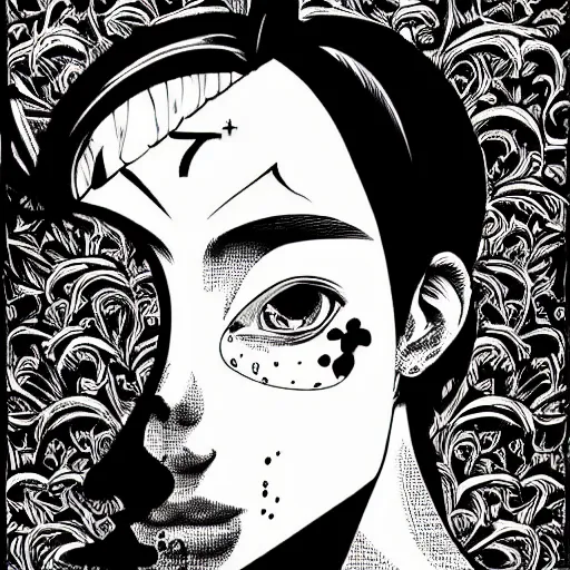 Prompt: ultrarealistic, pop art poster from mangaka junji ito, intricate details, sharp focus, perfect baroque like real project, symmetrical