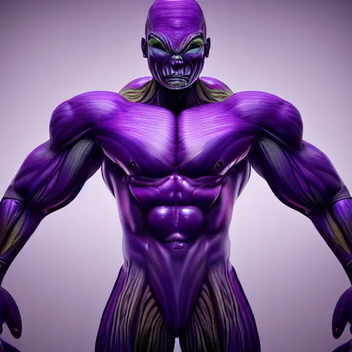 Image similar to muscular purple alien with glowing blue veins, realistic, detailed