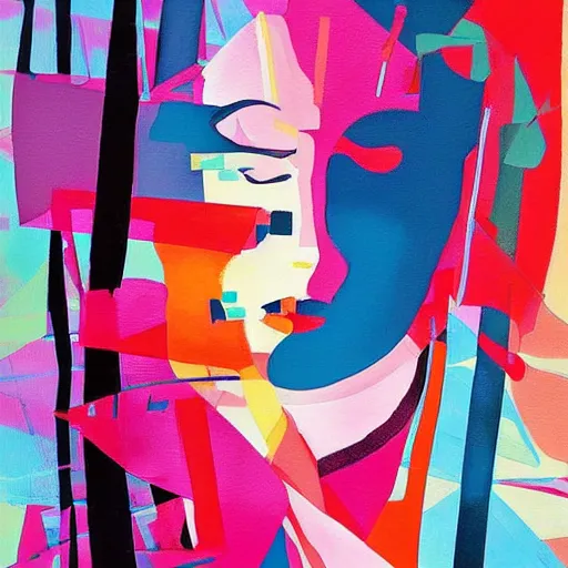 Image similar to the abstract painting of an image of a lady artistic flat illustration by joshy frost