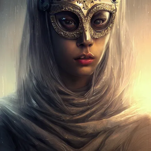 Image similar to Very very very very highly detailed epic photo of face with venetian mask, intricate, dystopian, sci-fi, extremely detailed, digital painting, artstation, concept art, smooth, sharp focus, illustration, intimidating lighting, incredible art by Artgerm