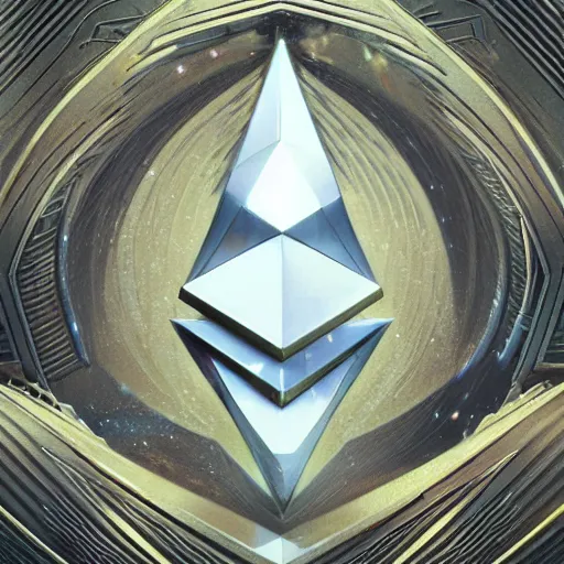 Image similar to isometric 3D of the ethereum symbol by artgerm and greg rutkowski, alphonse mucha, cgsociety and beeple highly detailed, sharp focus, cinematic lighting, illustration, art, octane render, Unreal Engine Lumen, very coherent. cinematic, hyper realism, high detail, octane render, 8k