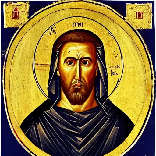 Prompt: A detailed portrait Nicolas Cage, 7th century byzantine iconography, historical