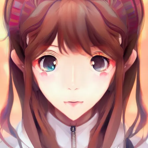 Image similar to full headshot portrait of Monika from Doki Doki Literature Club, drawn by WLOP, by Avetetsuya Studios, anime manga panel, trending on artstation