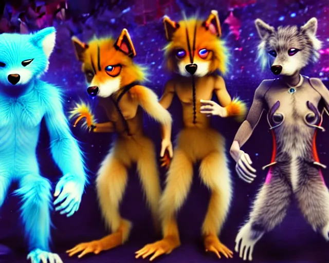 Image similar to high - resolution photograph from a nanopunk era furry fandom convention ( midwest furfest 2 0 4 7 ), taking place after the genetic revolution and singularity. photorealistic.