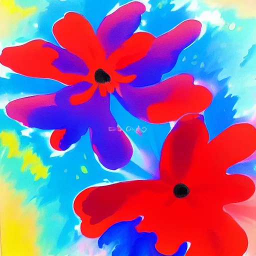 Image similar to an abstract painting of a red and blue flower by peter max, featured on deviantart, metaphysical painting, psychedelic, fractalism, vivid colors