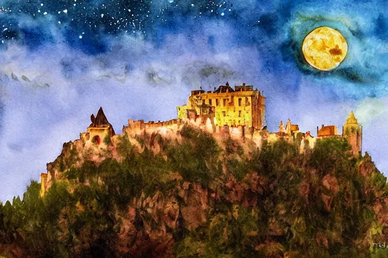Image similar to The Castle of Dracula in Jupiter, beautiful, national geographic, very detailed, astrophotography, water color, canvas, Sandra Pelser, Jeff Lyons, Edward Hopper