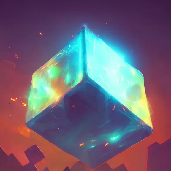 Prompt: mysterious glowing cube with strange markings etched onto its surface, hovering in midair, by sylvain sarrailh, rossdraws, ambient light, ultra detailed, fantasy artwork, 8 k, volumetric lighting, trending on artstation, award winning, beautiful scenery, very beautiful.