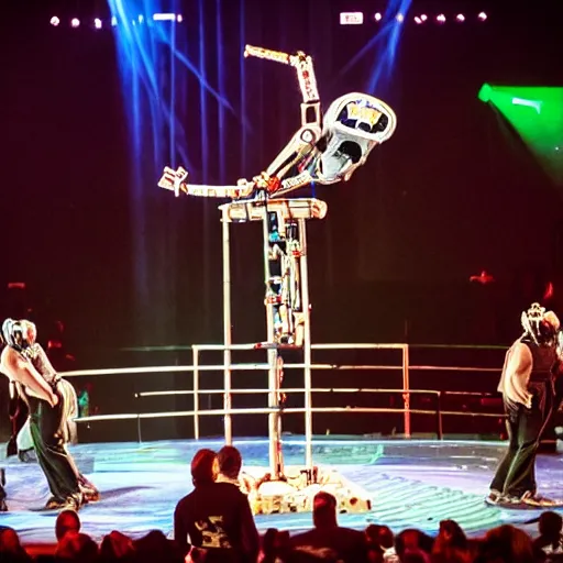 Image similar to robot circus performance, incredible acrobatics