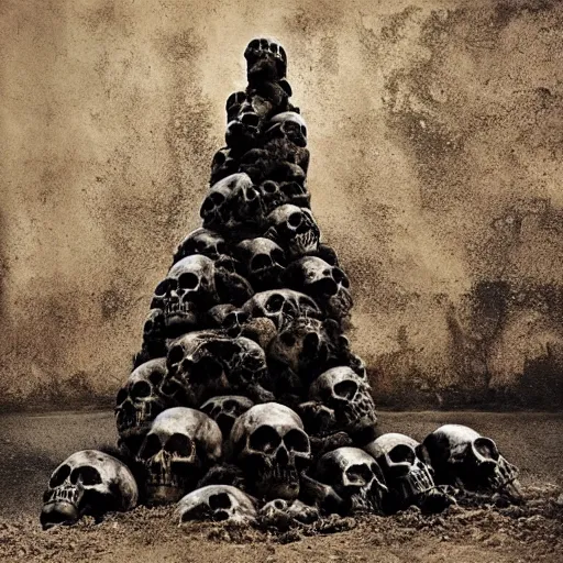 Image similar to vertical pile of skulls vomiting black tar, anka zhuravleva