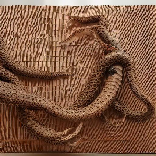 Image similar to tentacles made of brown corrugated cardboard, cut out of cardboard, realistic photography, fantasy