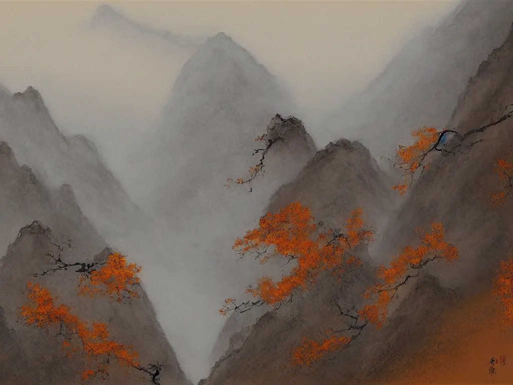 Image similar to landscape painting of wudang mountain on a foggy day by shenzhou 沈 周