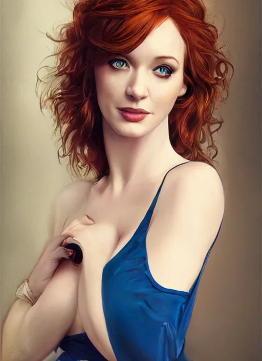 Image similar to full length photo of gorgeous christina hendricks in a tanktop in the style of stefan kostic, realistic, sharp focus, 8k high definition, insanely detailed, intricate, elegant, art by stanley lau and artgerm