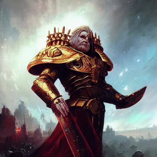 Prompt: The God Emperor of Mankind, Illustration, By Greg Rutkowski