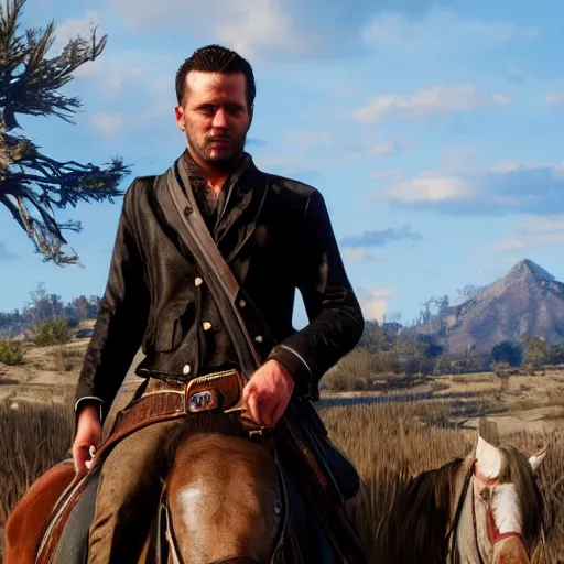 Prompt: Portrait of Brandon Flowers in Red Dead Redemption 2, photorealistic