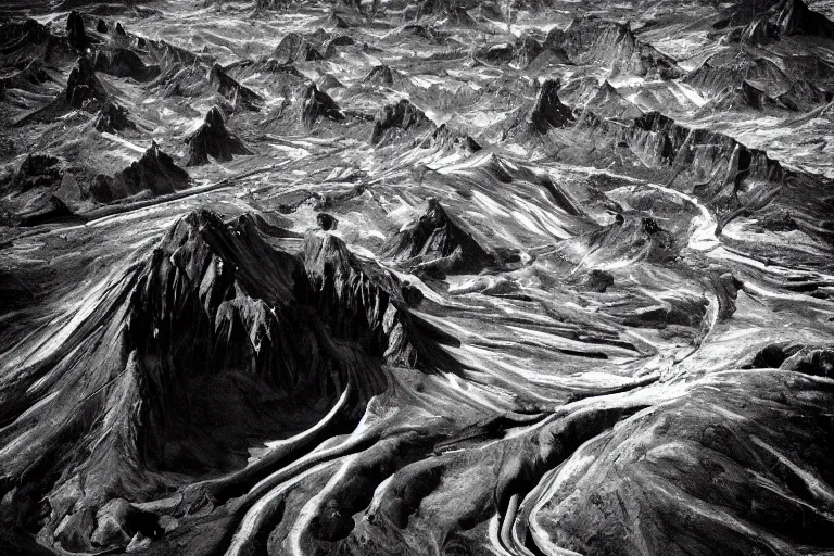 Image similar to aliens invading earth in the style of ansel adams, black and white, old, master photography