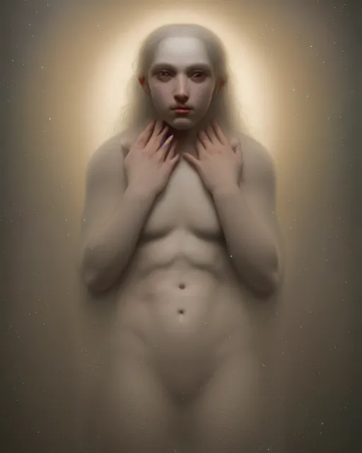 Image similar to dreamy, subsurface scattering, white, young beautiful god in cosmos, octane render, dino valls, mark ryden, joe fenton, michal karcz, highly detailed, rim light, art, cinematic lighting, very coherent, hyper realism, 8 k