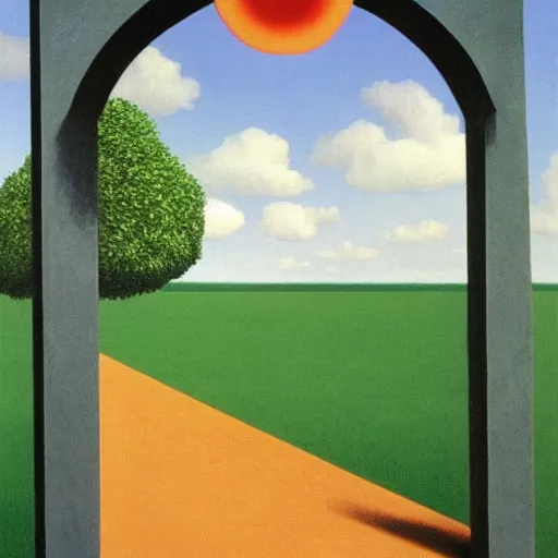 Prompt: gate made out of wax, melting under sun. concept art. rene magritte. h. r. ginger