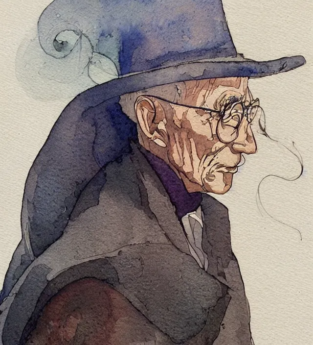 Image similar to a 3 / 4 view watercolor ink painting of an hermann hesse in the style of jean giraud in the style of moebius trending on artstation deviantart pinterest detailed realistic hd 8 k high resolution