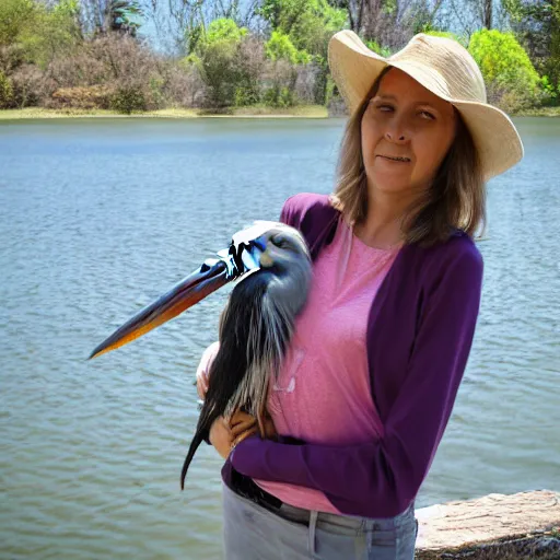 Image similar to woman holding a great blue heron